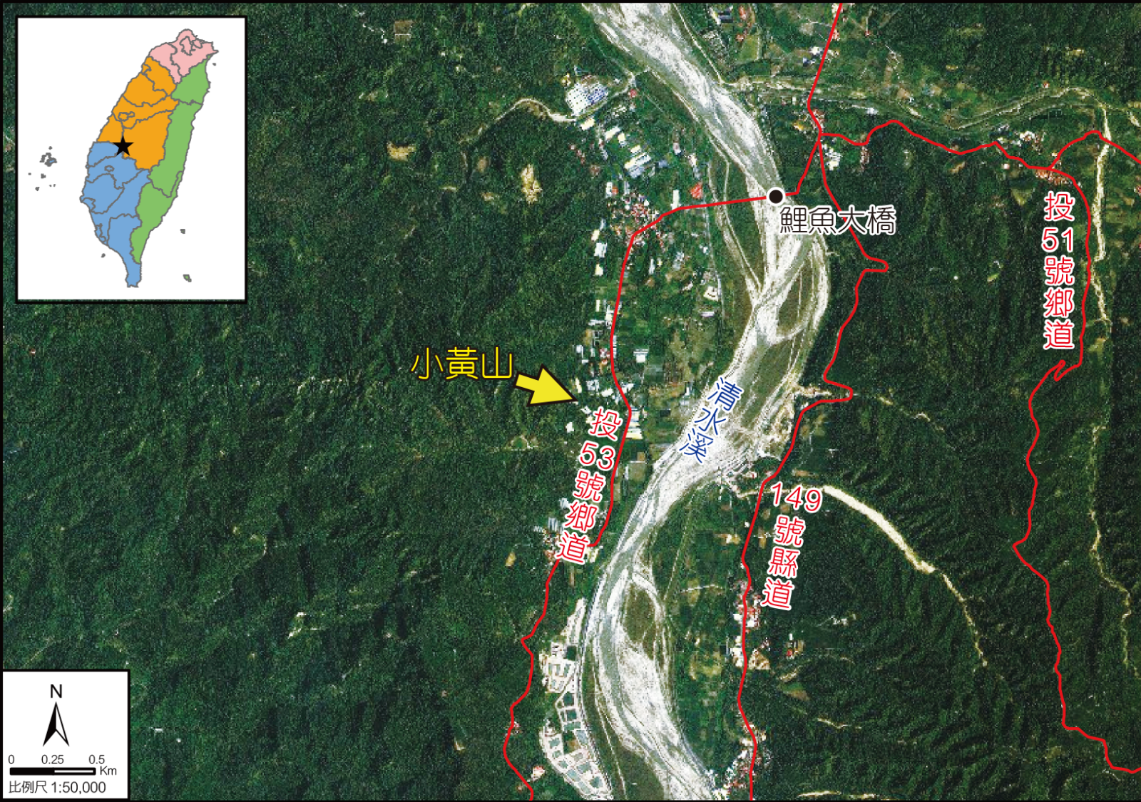 斗六丘陵小黃山衛星圖